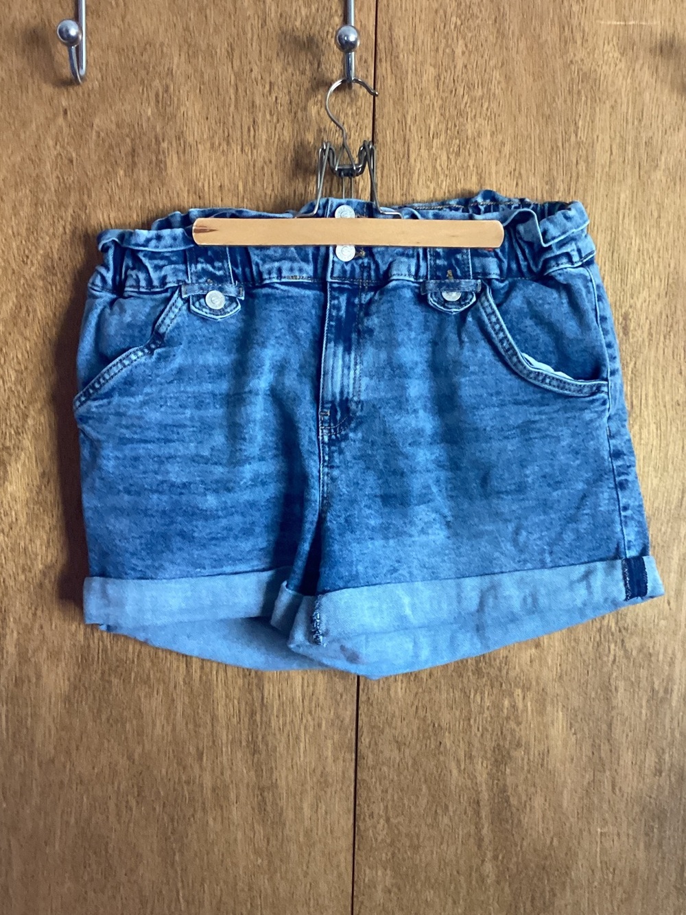 one 5 one Blue Paperbag Waist Denim Shorts